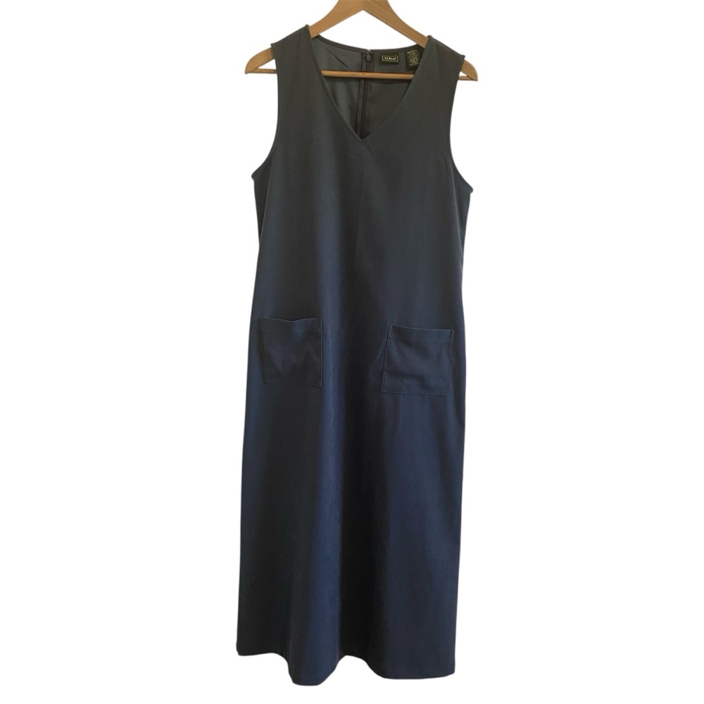 L.L. Bean Long‎ Dress Size 8 Faux Suede Gray Sleeveless Maxi With Pockets